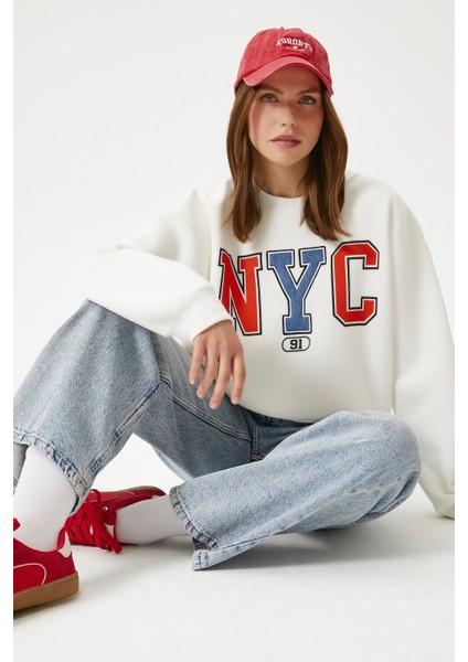 Kadın Cool Ekru Turuncu Şardonlu Sweatshirt