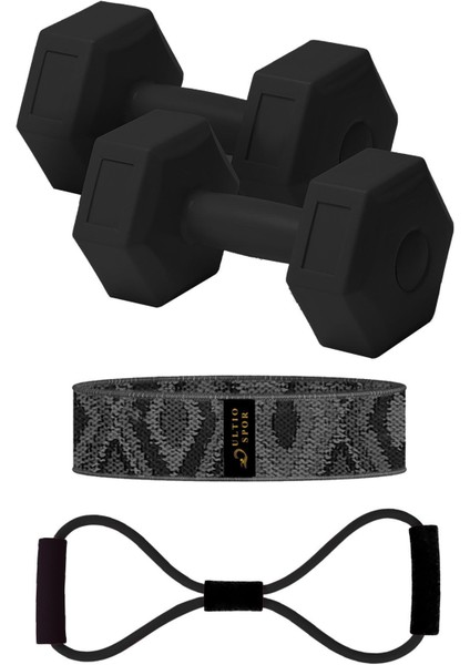 2'li 1 kg Sekizgen Kelebek Direnç Lastiği, Dokuma Squat Band, Siyah