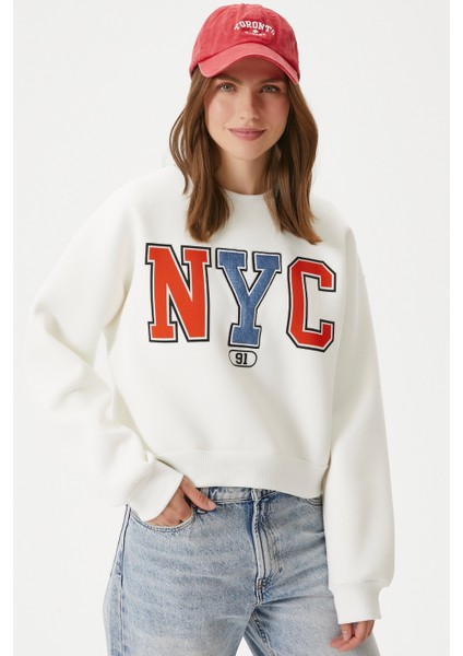 Kadın Cool Ekru Turuncu Şardonlu Sweatshirt