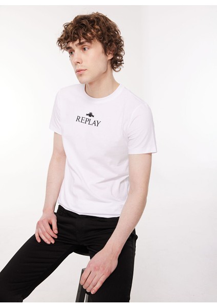 Bisiklet Yaka Düz Beyaz Erkek T-Shirt M6473 001 Whıte
