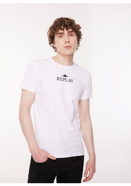 Bisiklet Yaka Düz Beyaz Erkek T-Shirt M6473 001 Whıte modelleri