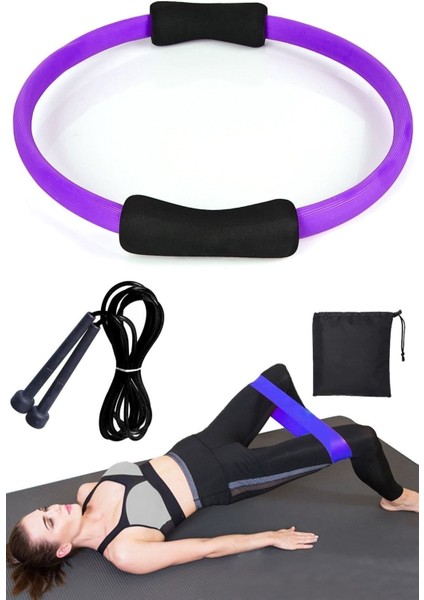 Mor Pilates Çemberi ve Aksesuar Seti, Şık ve Kullanışlı Fitness Malzemeleri