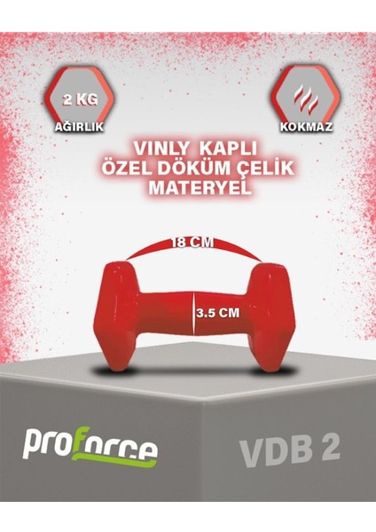 Kırmızı Vinil Kaplı Çelik Döküm Dambıl 2 kg Tek Adet fiyatları