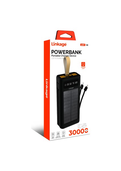 LKB46 30000 Mah 4xusb Lcd, Kamp Işıklı Dahili Usb, Lightning Type-C, Güneş Enerjili Powerbank Lkp-46