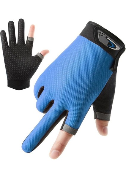 Nefes Alan, Iki Parmak Kesik Outdoor Spor Eldiveni, Mavi Renkli, Rahat Kullanım Sağlar. fiyatları