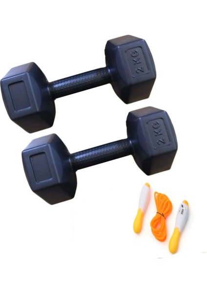 Siyah 2 kg Dambıl ve Sayaçlı Atlama Ipi Spor Seti