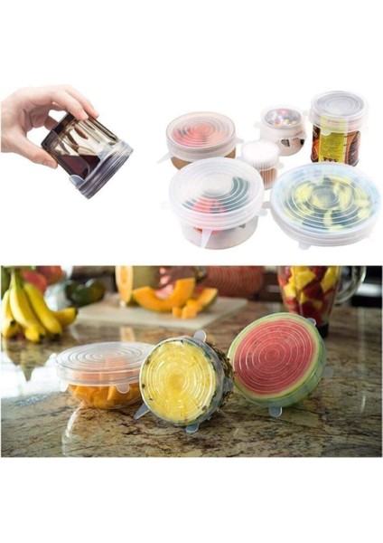 6'lı Beyaz Silikon Tencere Bonesi ve Streç Gıda Kapağı Seti