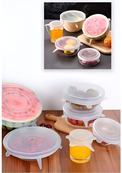 Beyaz 6'lı Tazelik Koruyucu Silikon Streç Kapaklar, Pratik ve Kullanışlı Set