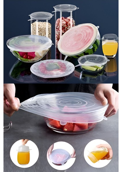 Beyaz 6'lı Tazelik Koruyucu Silikon Streç Kapaklar, Pratik ve Kullanışlı Set modelleri