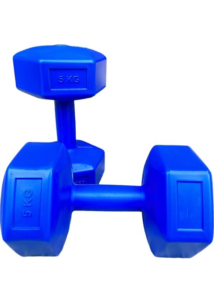 Mavi 5 kg x 2 Adet Dambıl Seti, Demir Tozu Karışımlı, Kutulu Spor Ağırlık Seti