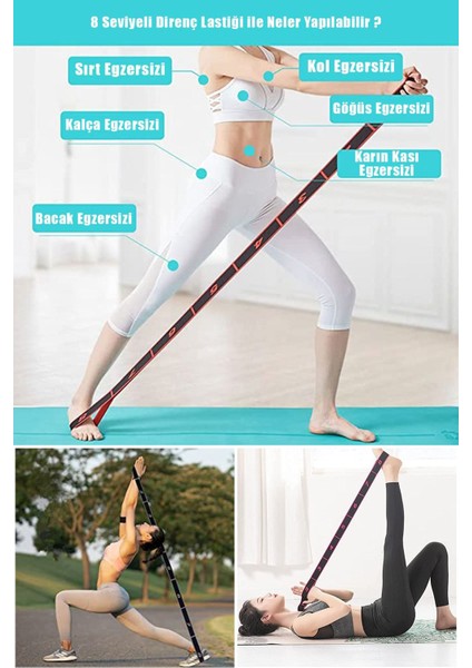 8 Seviyeli Esnek Direnç Bandı, Spor ve Yoga Için Ideal, Dayanıklı ve Çok Yönlü Kullanım modelleri