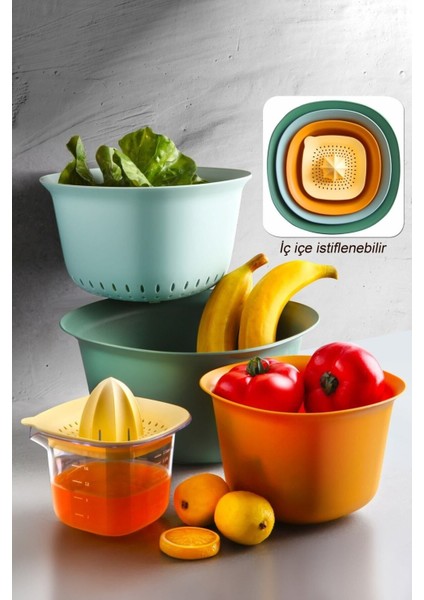 5'li Profesyonel Hazırlık Seti, Karıştırma Kasesi, Süzgeç, Limon Sıkacağı 3200ML