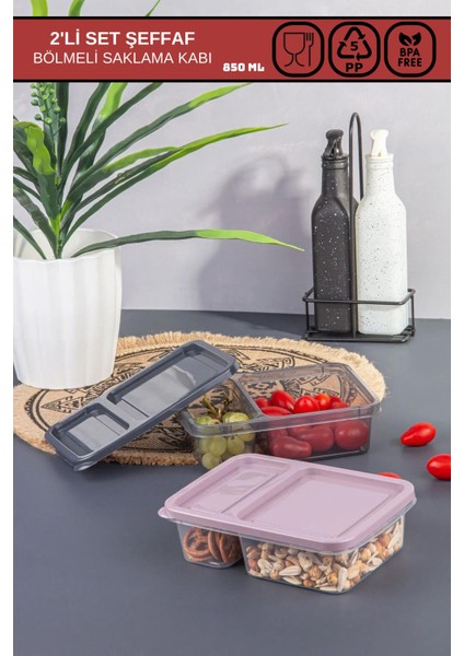 Çok Renkli Bölmeli 2'li Saklama Kabı Seti 850 Ml, Pratik ve Şık Saklama Çözümü
