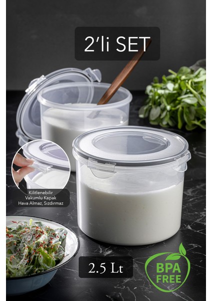 2'li Hava Almaz Kapaklı Saklama Kabı Seti, 2500 Ml, Beyaz