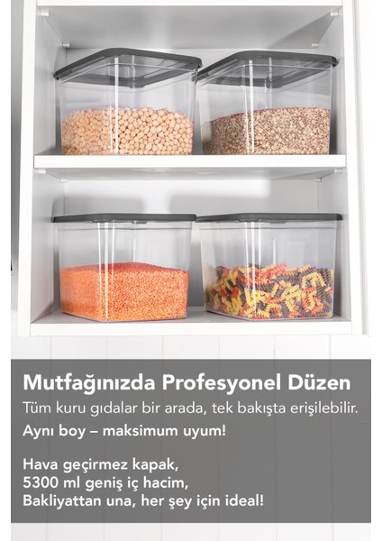 4'lü Şeffaf Derin Saklama Kabı Seti 5300 Ml, Etiketli, Bakliyat ve Un Saklama modelleri