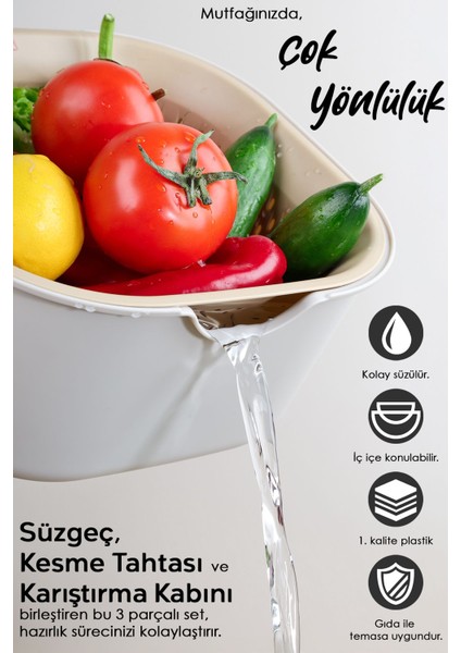 5 Parça Çok Amaçlı Mutfak Seti, Karıştırma Kabı, Süzgeç, Kesme Tahtası, Limon Sıkacağı fırsatları