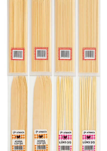 4 Adet 25CM Çöp Şiş 2 Adet Ağaç Adana Şiş2 Adet Lüks Şiş