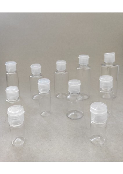 10 Adet 20 ml Şeffaf Fliptop Kapaklı Kolonya ve Dezenfektan Şişesi modelleri
