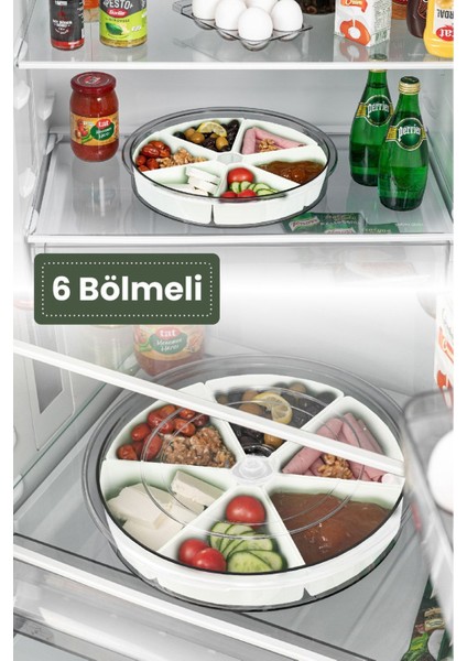 Üçgen Bölmeli Döner Kahvaltı Sunumluk Seti, Beyaz, 360 Derece Dönebilir