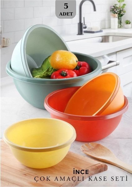 5'li Badya Seti, Sebze Meyve Yıkama ve Mutfak Kabı, Renkli, Dayanıklı, Çok Amaçlı