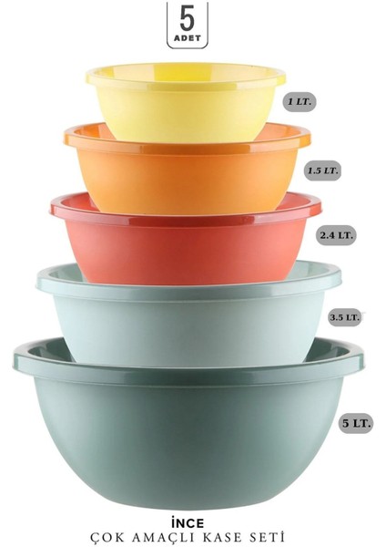 5'li Badya Seti, Sebze Meyve Yıkama ve Mutfak Kabı, Renkli, Dayanıklı, Çok Amaçlı fiyatları