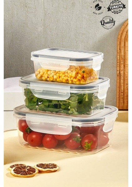 3’lü Vakumlu Sızdırmaz Saklama Kabı Seti, Farklı Boyutlar, Dayanıklı ve Kullanışlı
