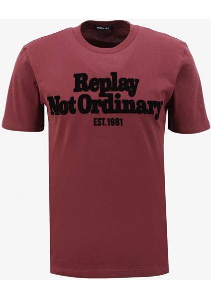 Bisiklet Yaka Baskılı Bordo Erkek T-Shirt M6646 164 Amaranth Red