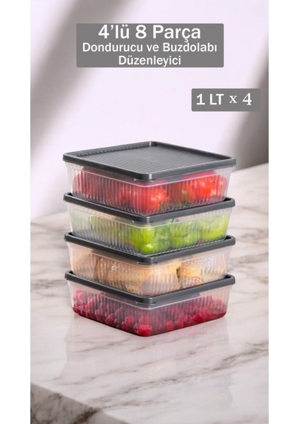 Lacivert 8'li Bpa'sız Buz ve Dondurucu Saklama Kabı, Mutfak ve Kiler Düzeni Için Ideal