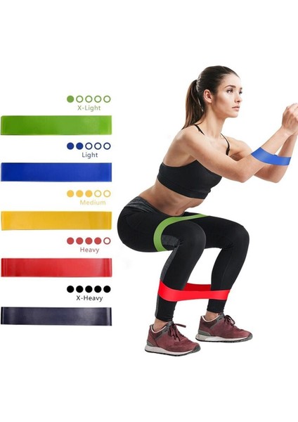 5'li Farklı Dirençli Aerobik ve Pilates Lastikleri, Kırmızı Renkli Paket