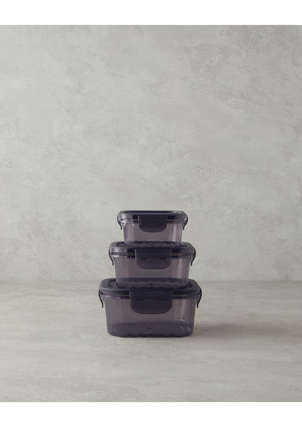 3'lü Saklama Kabı Seti, 500+1000+1700 Ml, Antrasit Renkli, Dayanıklı ve Şık Tasarım