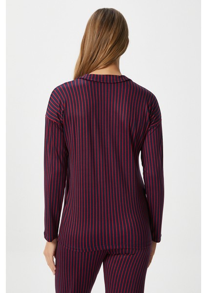 Kadın Secret Extra Soft Lacivert Bordo Çizgili Pijama Takımı fırsatları