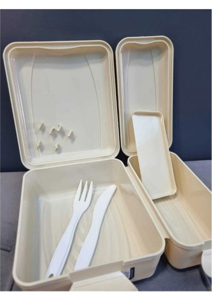 Ekru Bölmeli Taşınabilir Beslenme Kabı Seti, Pratik ve Şık Kullanım Sağlar. fiyatları