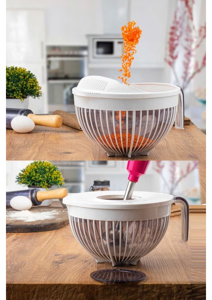 3'ü Bir Arada Kapaklı Mikser ve Süzgeçli Saklama Kabı, Beyaz fiyatları