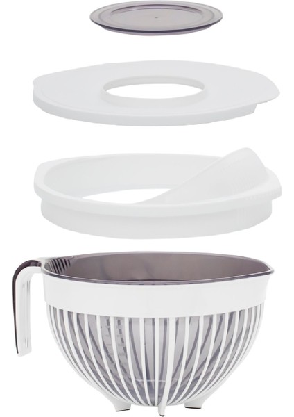 3'ü Bir Arada Kapaklı Mikser ve Süzgeçli Saklama Kabı, Beyaz