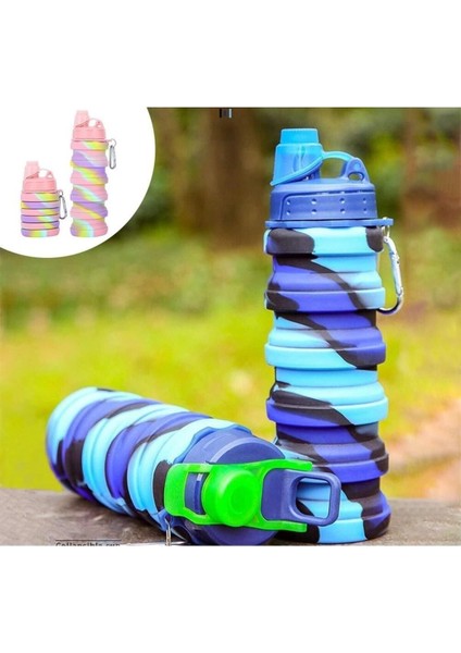 Katlanabilir Taşınabilir Silikon Su Şişesi, Spor ve Seyahat Için Mavi/kırmızı