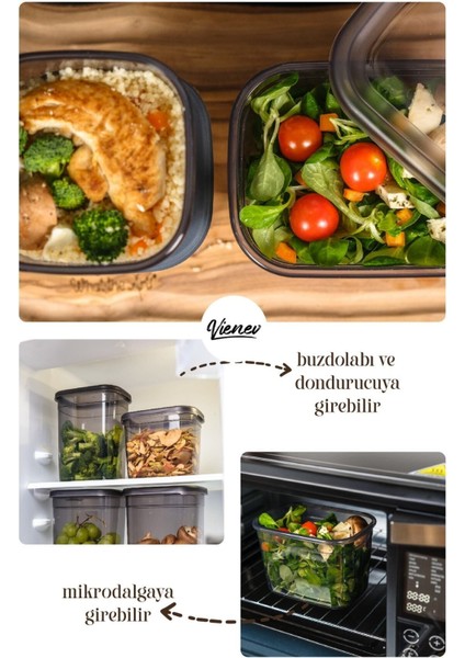 6'lı Saklama Kabı Seti, 800 Ml, Dikdörtgen, Serigrafi Etiketli, Antrasit fırsatları