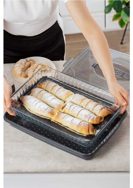 Gri Kilitli Kapaklı Saklama Kabı, Kek ve Börek Için Güvenli Taşıma Fanusu fiyatları