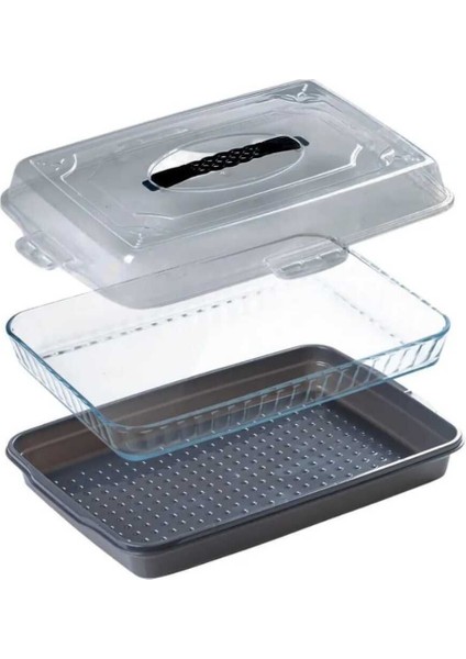 Gri Kilitli Kapaklı Saklama Kabı, Kek ve Börek Için Güvenli Taşıma Fanusu