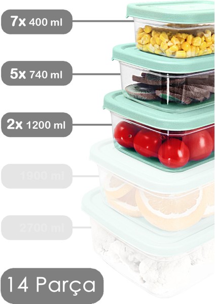 14'lü Dikdörtgen Saklama Kabı Seti, Mikrodalga Uyumlu, Pratik ve Şık Organizatör fiyatları