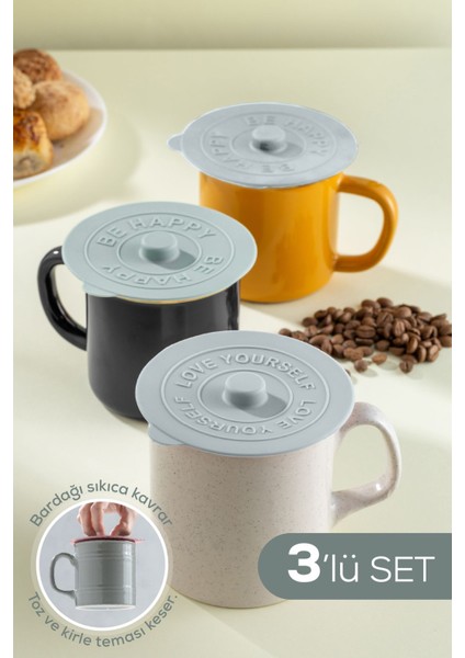 3'lü Mavi Silikon Isı Koruyucu Bardak Kapağı Seti