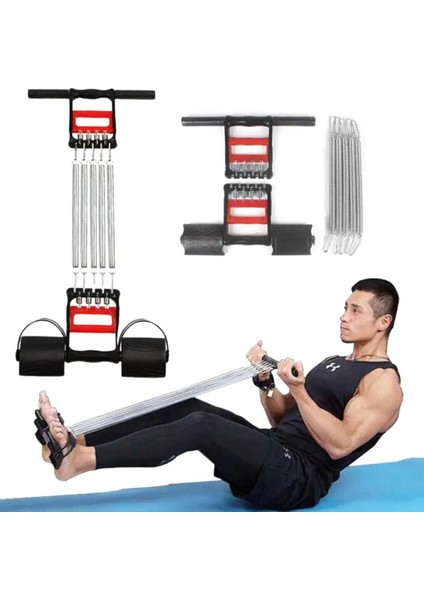 Renkli 5 Dirençli Çelik Yay Spor Aleti El, Ayak ve Göğüs Egzersiz Seti
