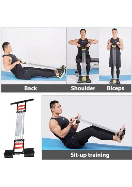 Renkli 5 Dirençli Çelik Yay Spor Aleti El, Ayak ve Göğüs Egzersiz Seti