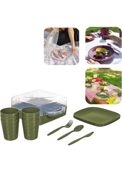 6 Kişilik Yeşil ve Turuncu Piknik Seti, Taşıma ve Servis Için Uygun