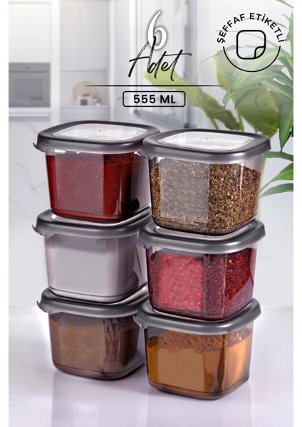 6'lı Kare Saklama Kabı Takımı, 550 Ml, Sert Kapaklı, Etiketli, Çok Amaçlı Set