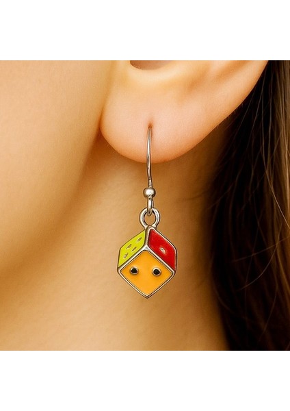 Renkli Zar Şekilli Mineli Kadın Küpe Çift Adet El Yapımı Küpe