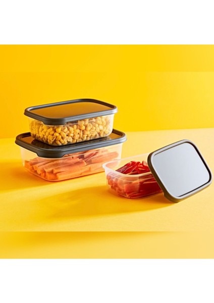 3’lü Dikdörtgen Saklama Seti, Esnek Kapaklı, Sızdırmaz, 400ML, 700ML, 1200ML