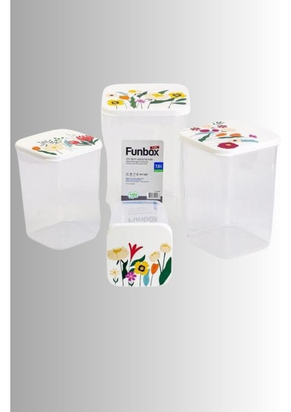 4'lü Uzun Hobby Life Funbox Saklama Kabı Seti, Kahve Desenli, 0,9+1,4+2,1+3,1 Lt modelleri