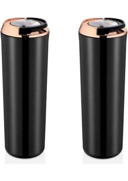 Şık Bakır Kaplama Vakumlu Yuvarlak Saklama Kabı, Siyah, 2'li, 1750 ml