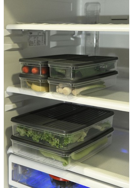 6 Adet Antrasit Kapaklı Saklama Kabı, Buzdolabı ve Mikrodalga Uyumlu, 9lt modelleri