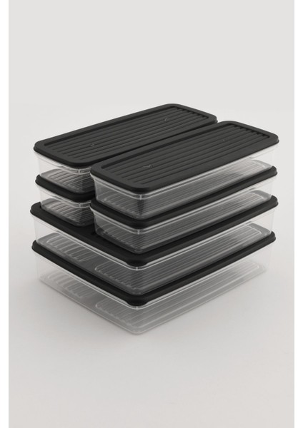 6 Adet Antrasit Kapaklı Saklama Kabı, Buzdolabı ve Mikrodalga Uyumlu, 9lt